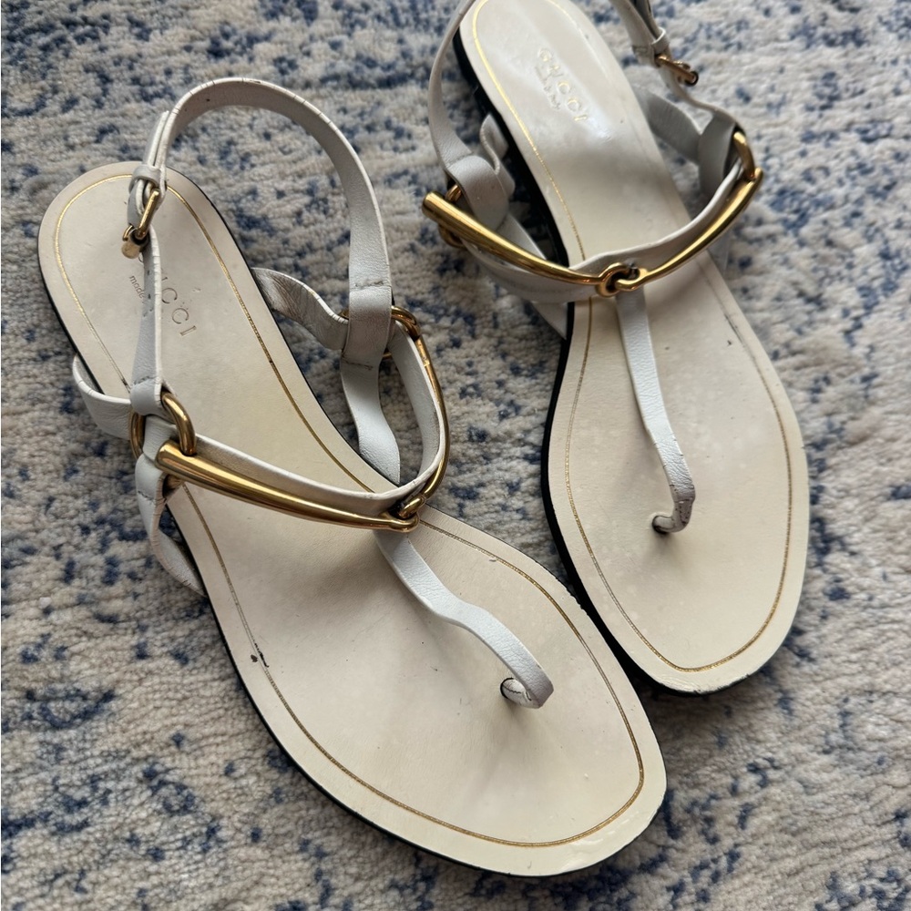 Gucci White and Gold Sandals with Metallic Straps. Come with box